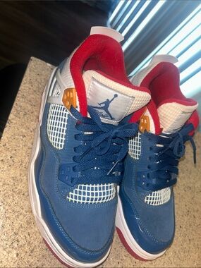 Air Jordan 4 Retro Blue Red White Sneakers